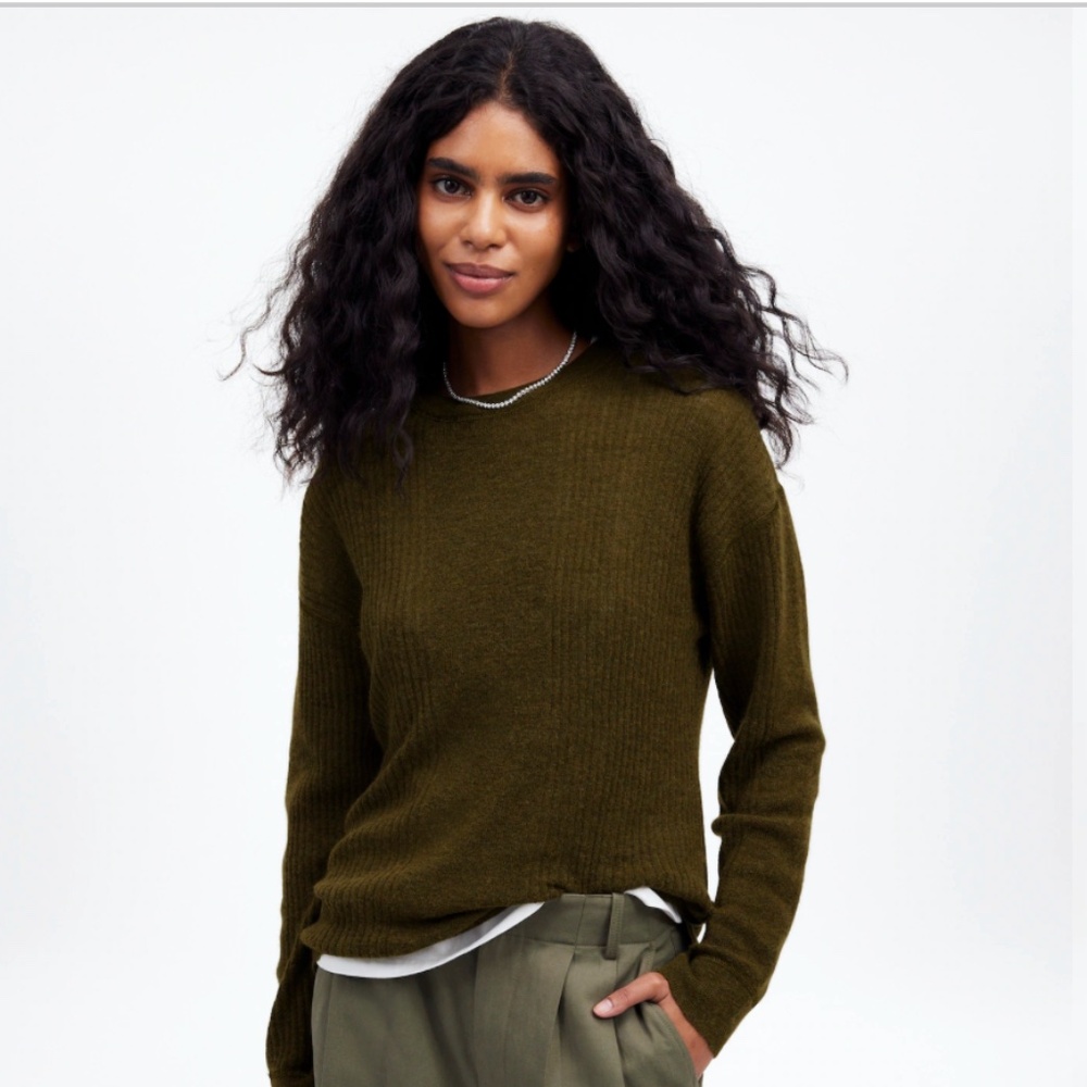 Madewell Ribbed Alpaca-Blend Crewneck Sweater Kale